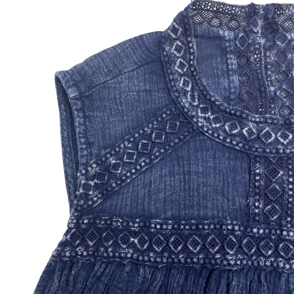 NWT ERI + ALI Anthropologie Embroidered Tank Top Sz XS Blue - Picture 4 of 5